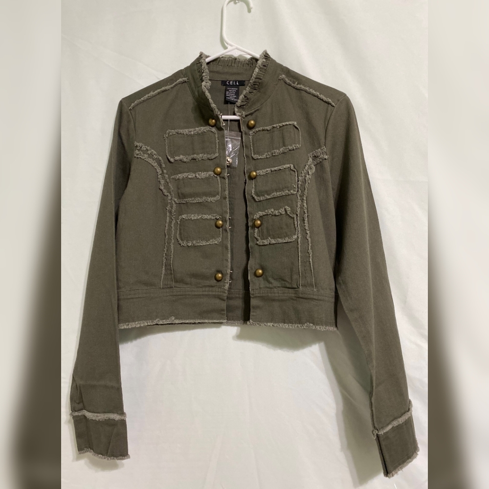 Cropped Frayed Military Jacket